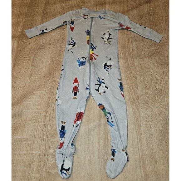 Hanna Andersson Footed Pjs Pajamas Size 60 Cm Us 3-6 Months Gray Winter Animals - Picture 1 of 3
